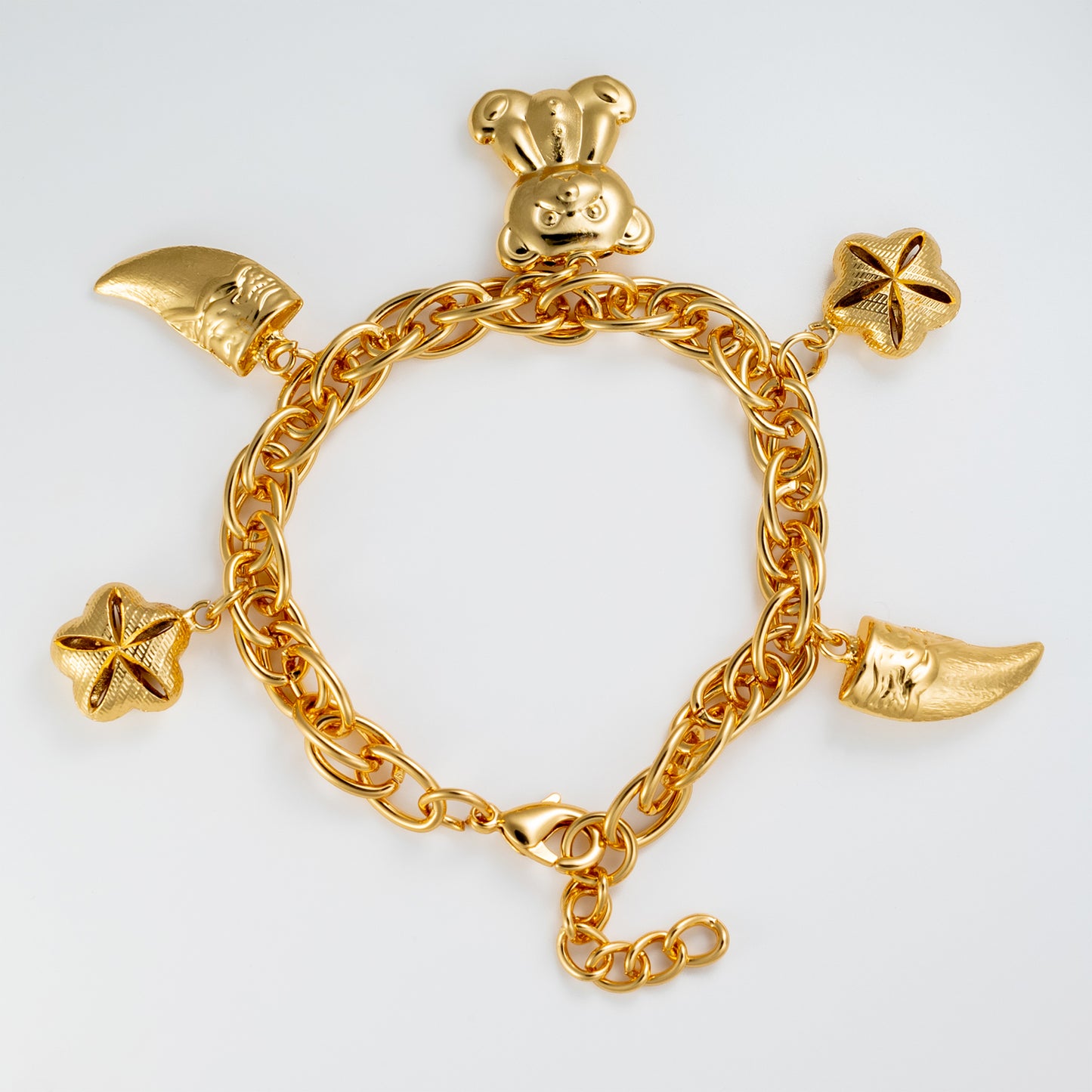 Teddy's Treasure Charm Bracelet In Gold - AuraPeony