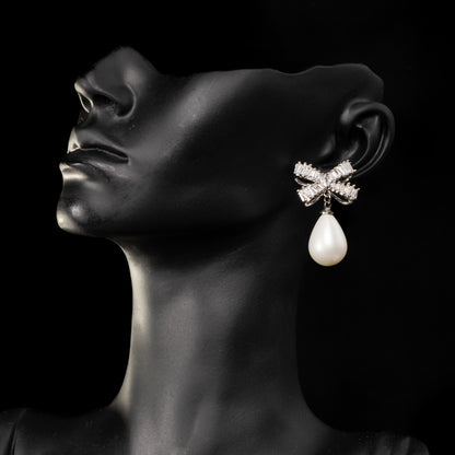 Audrey Bow And Pearl Earrings