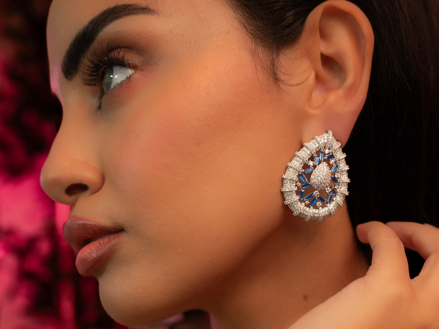 Maya Oval Blue And Silver Earrings