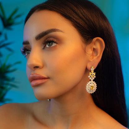 Sunlit Elegance Yellow And Silver Earrings