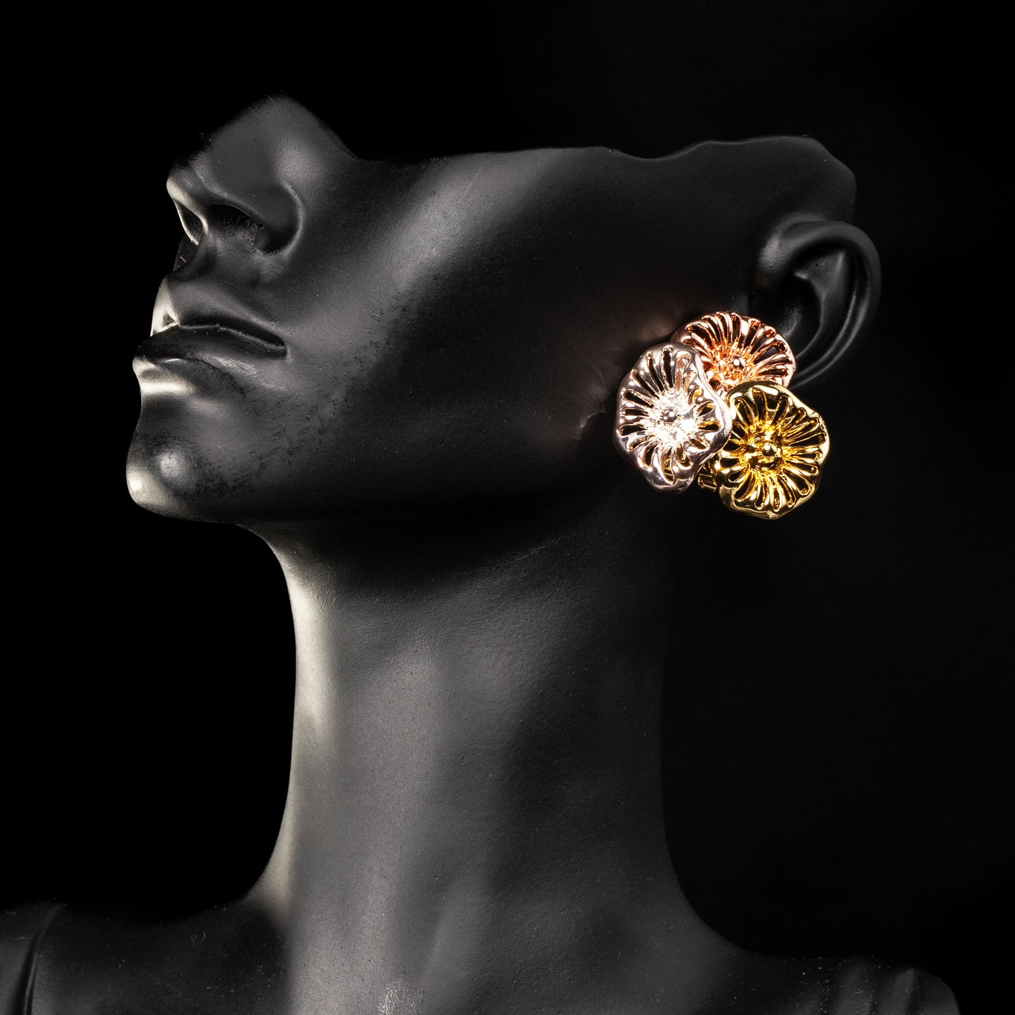 Floral Harmony 3 Tone Gold Silver And Bronze Earrings