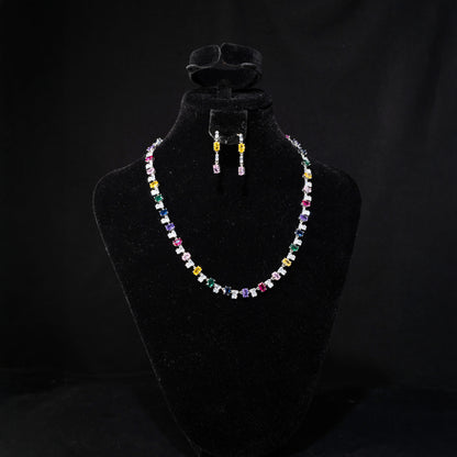 Multicolored Dazzling Earring And Chain Set 