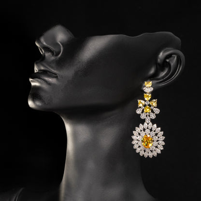 Sunlit Elegance Yellow And Silver Earrings